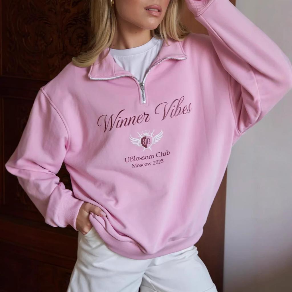 Women's Half Zip Turn Down Collar Sweatshirt Oversize Loose Fit Letter Wing Print Fleece Lined Pullover Top