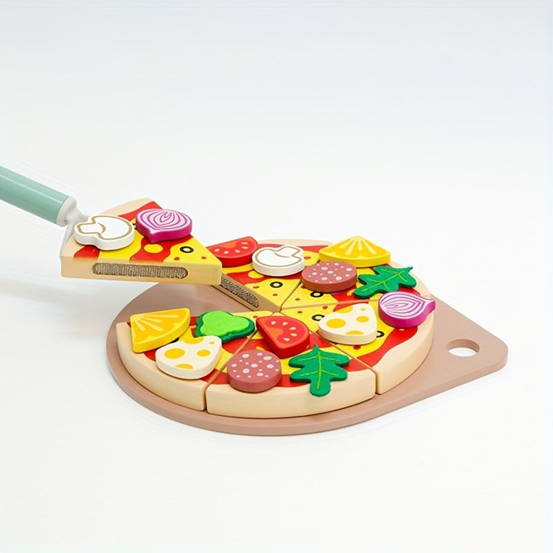 Wooden Pizza Playset with Mixed Color Slices and Kitchen Tools