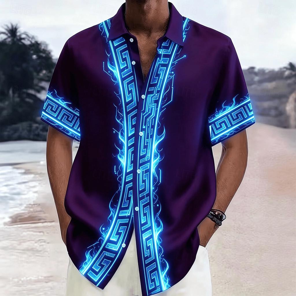 Trendy Neon Heart Print Short Sleeve Shirt, Stylish Casual Summer Wear