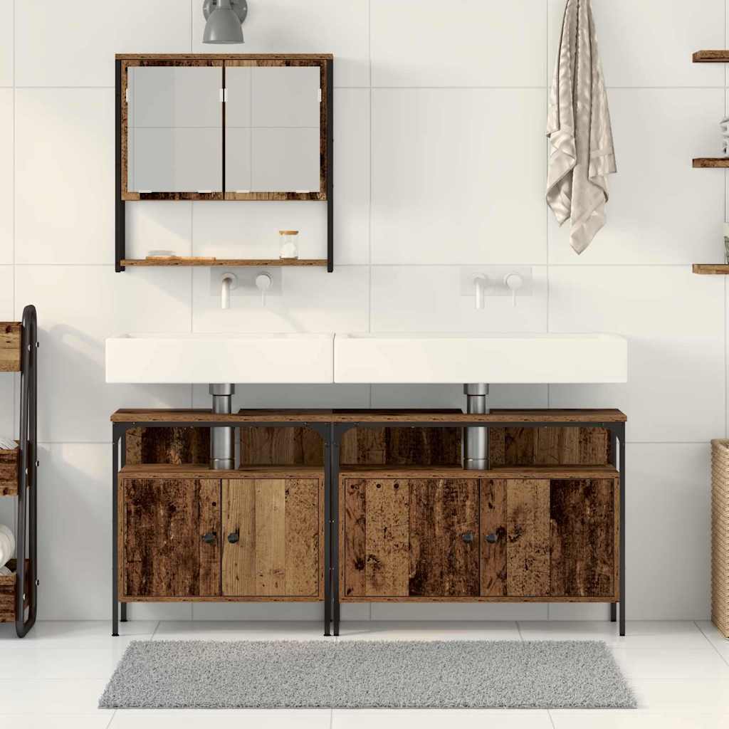 Bathroom Furniture Set with Shelf and Door 3 pcs Brown Particleboard