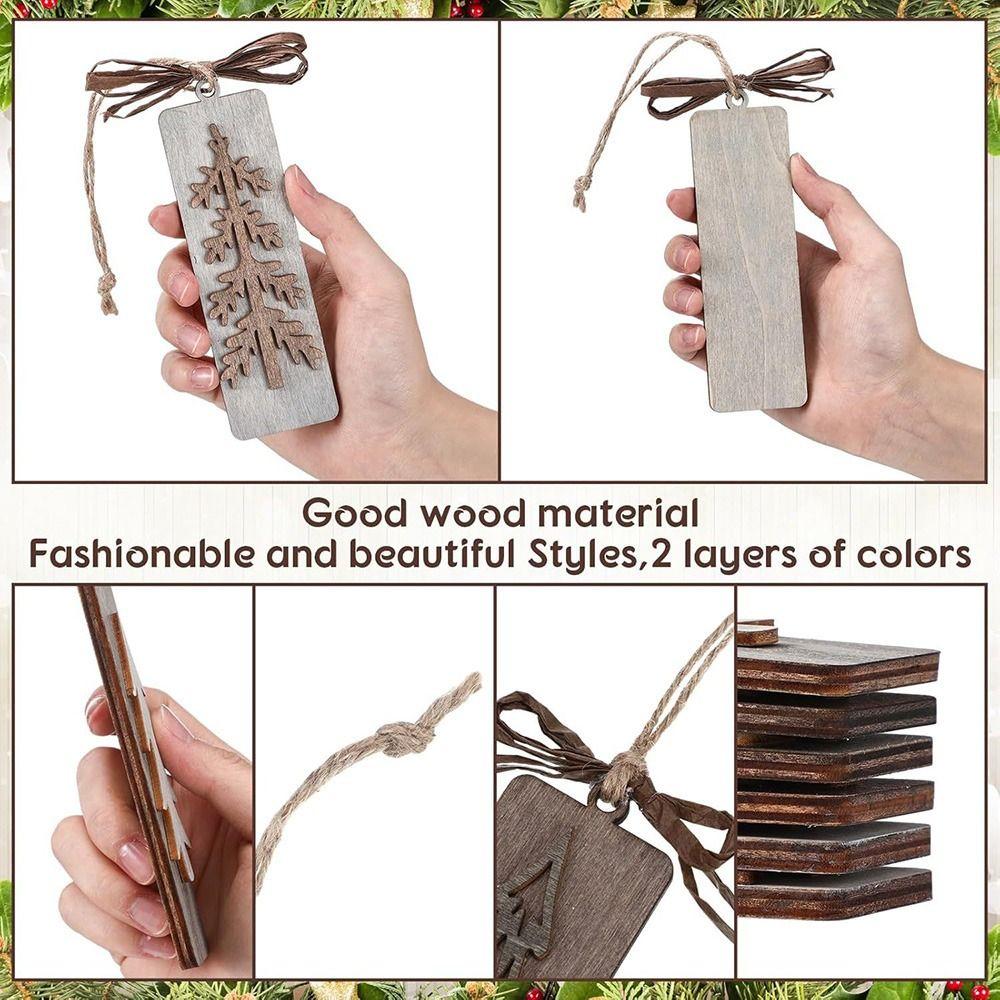 6PCS Wood Christmas Hanging Decoration Handcrafted Style Drop Ornament Festive Gift  Home Decoration