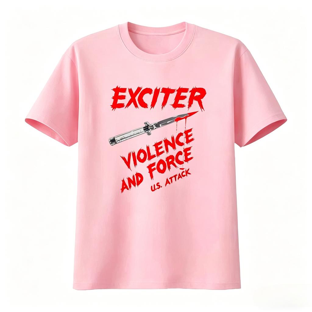 Vintage Exciter TShirt Violence and Force US Attack Retro Punk Rock Style Comfortable Streetwear Unisex Women Summer T Shirt