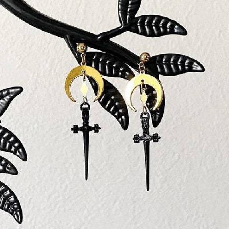 Bohemian Minimalist Small Sword Earrings in Brass and Stainless Steel