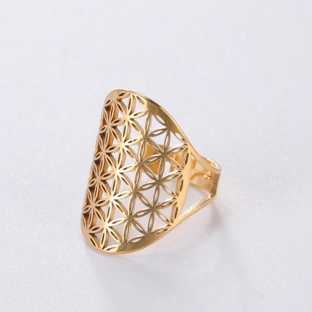Dawapara Flower of Life Talisman Resizable Finger Rings for Men Women Hollow Adjustable Ring Stainless Steel Jewelry