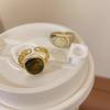 Elegant Amber Natural Stone Adjustable Ring For Women Unique Geometric Fashion Statement
