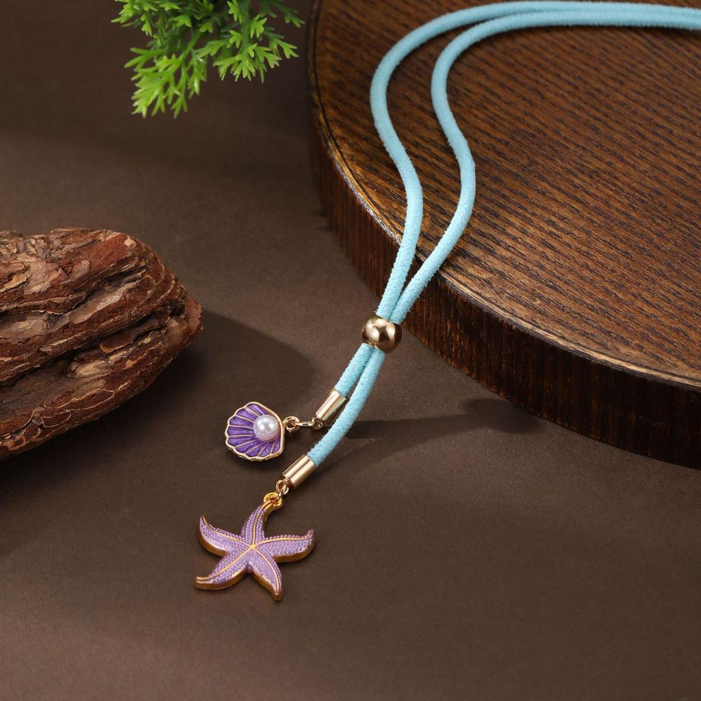 New enamel geometric starfish velvet long pendant for women's simple and versatile starfish long necklace