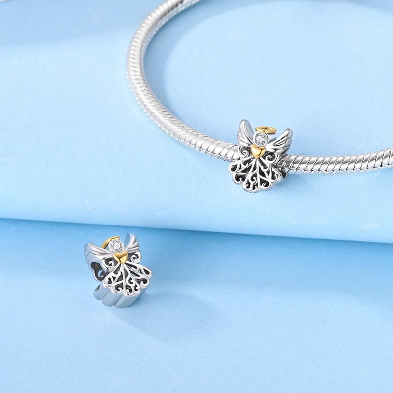 Charms Original Copper Angel Wings Heart Pendant Beads Fit Bracelet Women Jewelry Diy Fine Gift Accessory