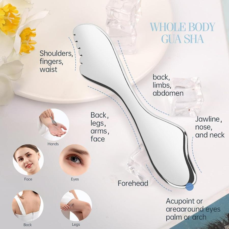 Stainless Steel Gua Sha for Face & Body, Lymphatic Drainage & Lifting Massager, Anti-Puffiness Skin Care Tool
