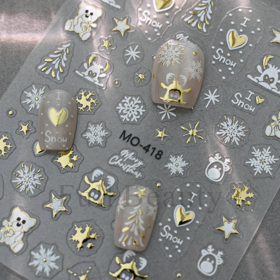 Nail Art Sticker Christmas Metal Bronzing Christmas Tree Bear Snowflake Bow Adhesive Nail Sticker