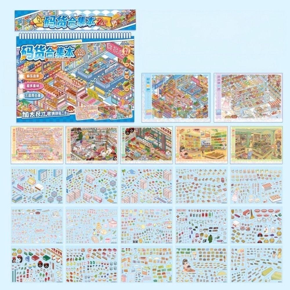 7 Scenes Miniature Scene Sticker Shop Theme Scene Sticker Book 3D Mni Cabin Stickers Gift Giving
