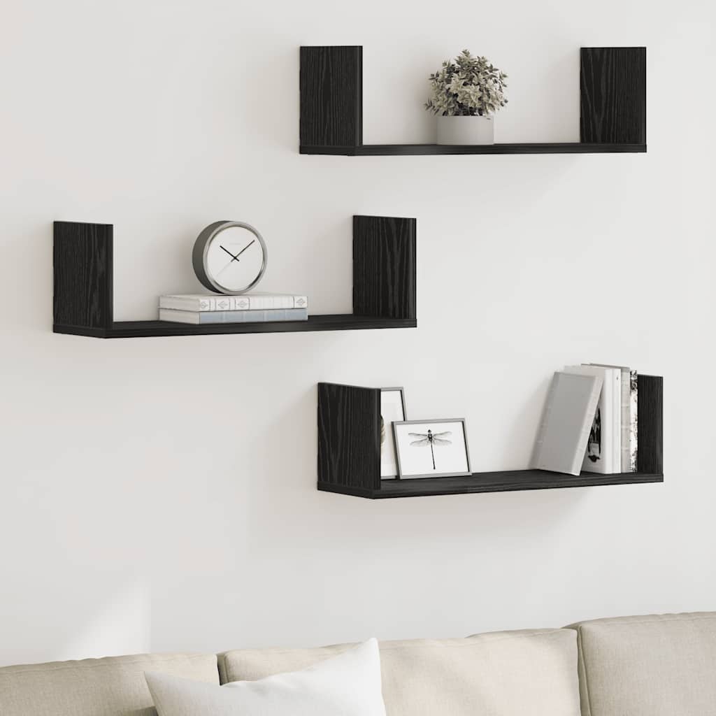 Wall Shelves 3 pcs. Black Oak Look 58 x 18 x 18 cm Engineered Wood