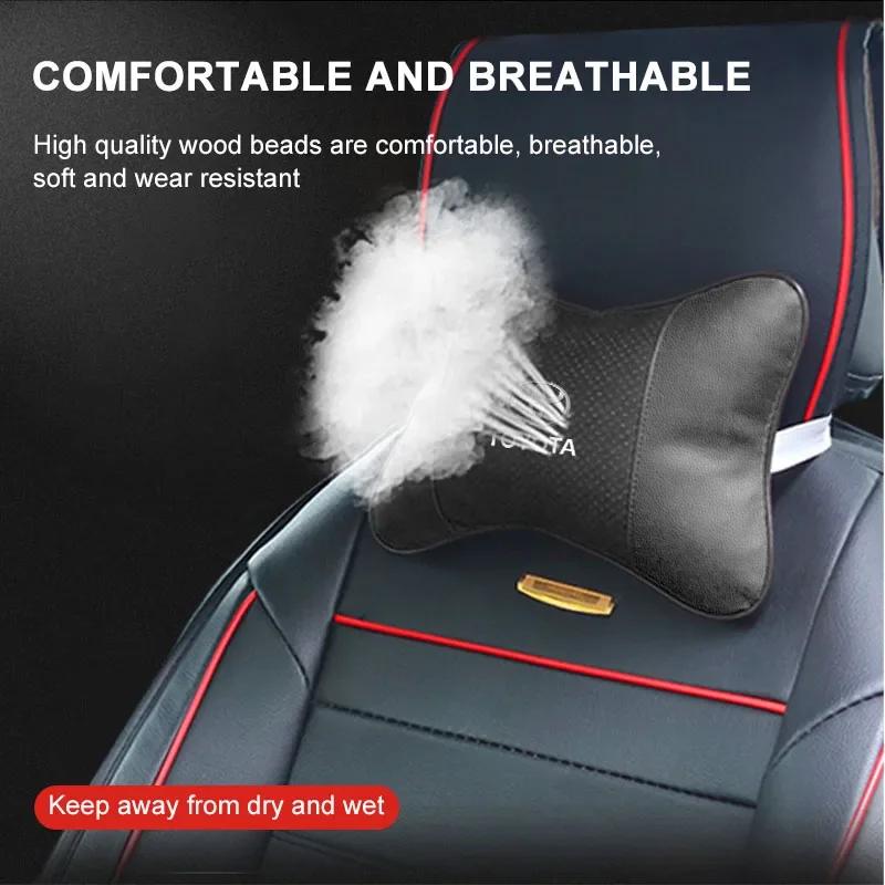 1/2Pcs Leather Car Interior Seat Headrest Neck Pillow Car Accessories For Toyota GR Camry Corolla Yaris Chr Auris Avensis T25