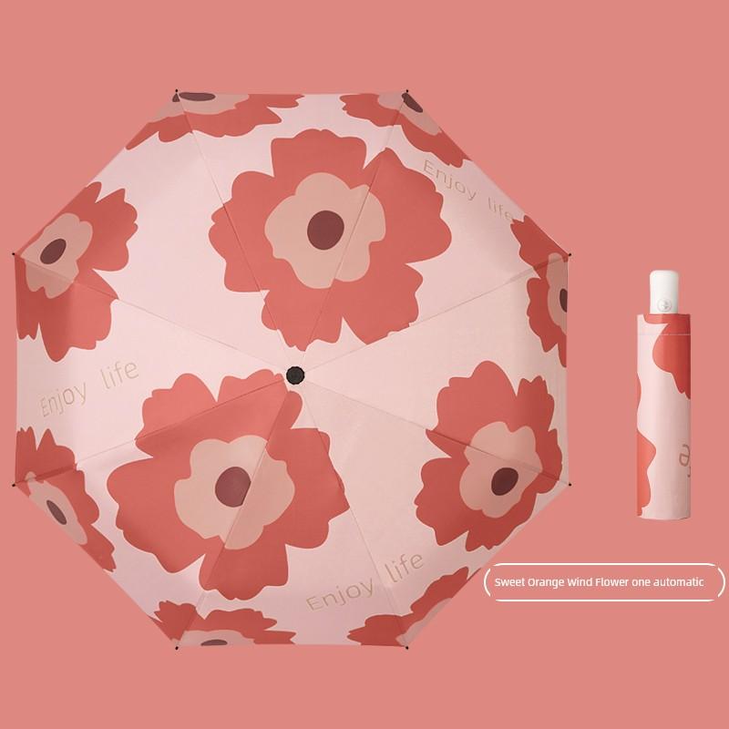 Umbrella Female Oil Painting Cute Black Glue Sun Shade Rain Dual-Use Automatic Foldable Ins Sun Umbrella Sun Protection UV Protection