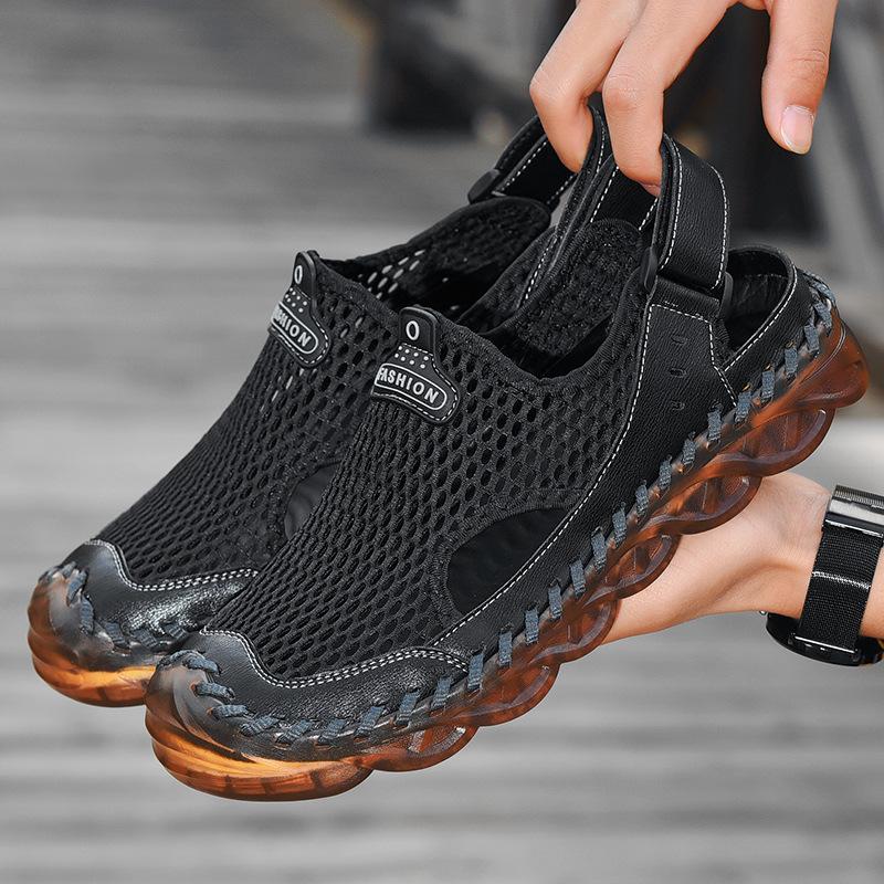 

Summer new product 2025 tail order men s beef tendon sole breathable mesh sandals casual versatile outdoor Shuoxi shoes 38 чёрный