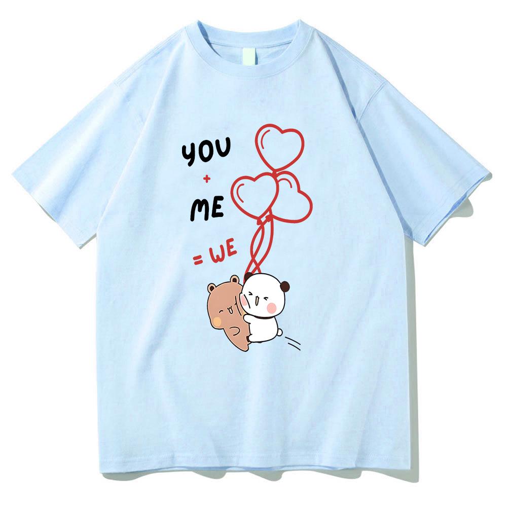 You+me=we Together Equation Bear Bubu and Dudu T-shirt Unisex Kawaii Casual Top Cotton Tshirts Sweet Couples Dress Creative Tees