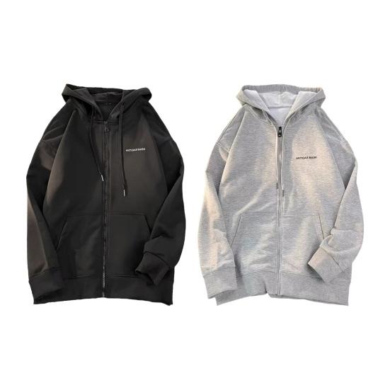 Męska Bluza z Kapturem Jesień Zima Sznurek Luźny z Kapturem Zapinana na Zamek Kardigan Okrycie Wierzchnie z