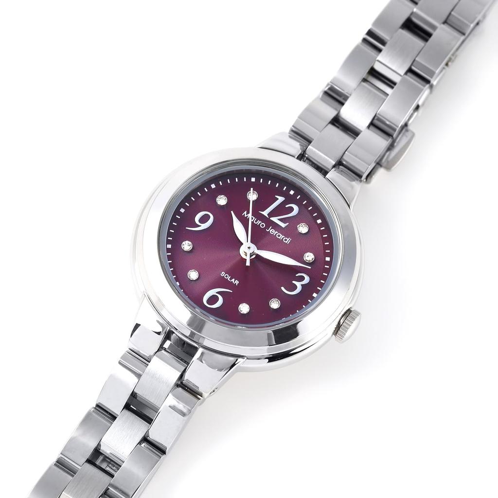 Mauro Geraldi Solar Stainless MJ056 Women's Watch, Steel, (Dial Color Red)
