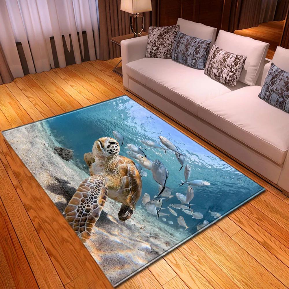 Sea Turtle 3D Print Large Carpet Marine Animal Series Area Rugs Living Room Non-slip Mat Home Decorative Kids Play Bedroom Rug