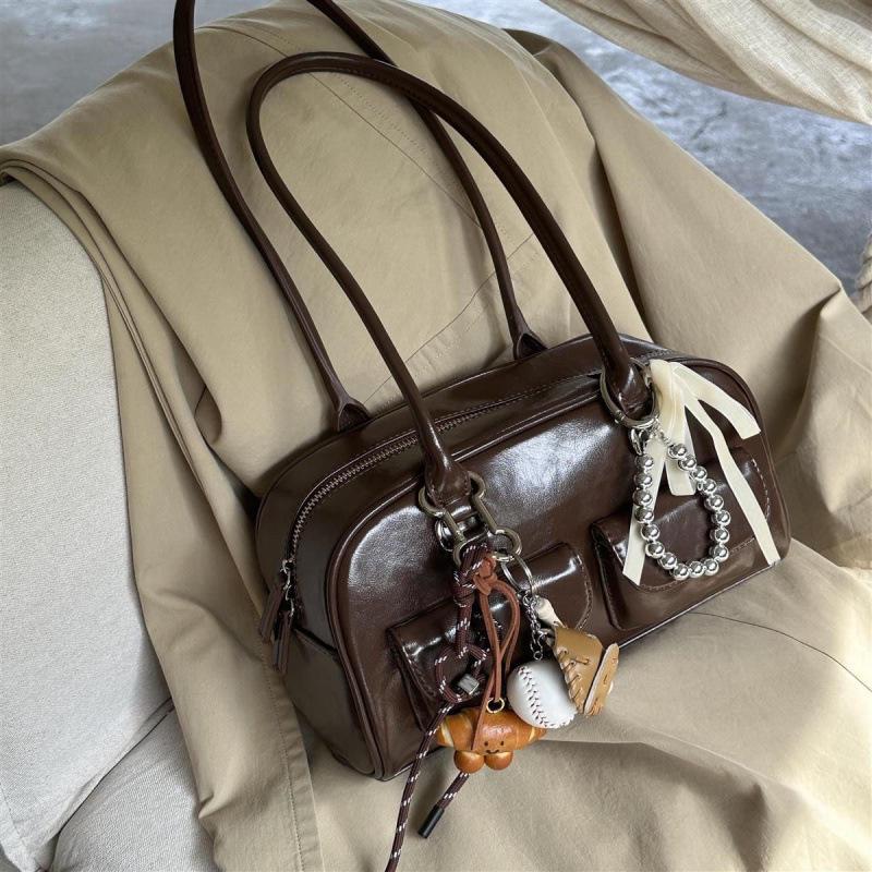 

Korean Retro Brown Bowling Handbag - Large Capacity Shoulder Bag for Women (2025)