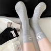 Gray Cloth Label Shell Socks Medium Tube Socks Spring And Autumn Pure Cotton Summer Boneless Pile Socks With Birkenstocks