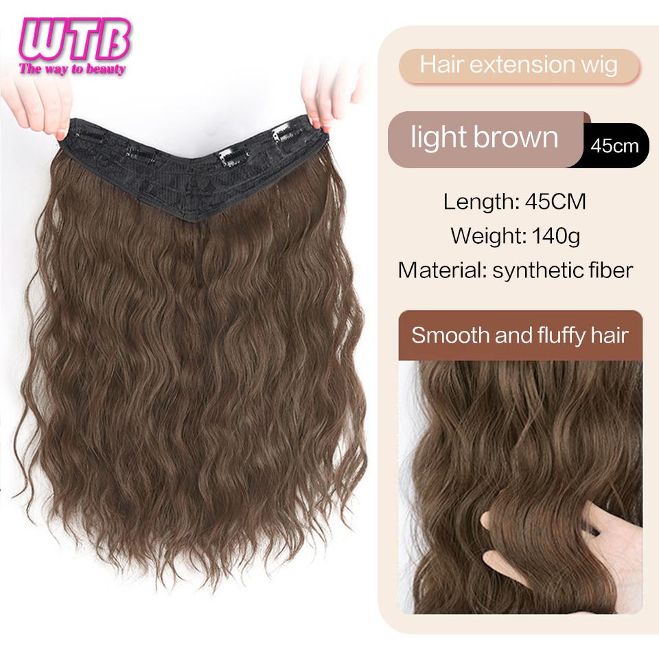 WTB syntetisk vann krusning hårforlengelse parykk fluffy bølget krøllete hår Naturlig usynlig parykk kvinne