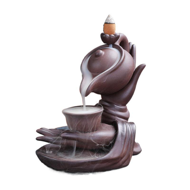 Purple Clay Backflow Incense Burner - Fu Lin Men Sandalwood Agarwood Ceramic Ornament