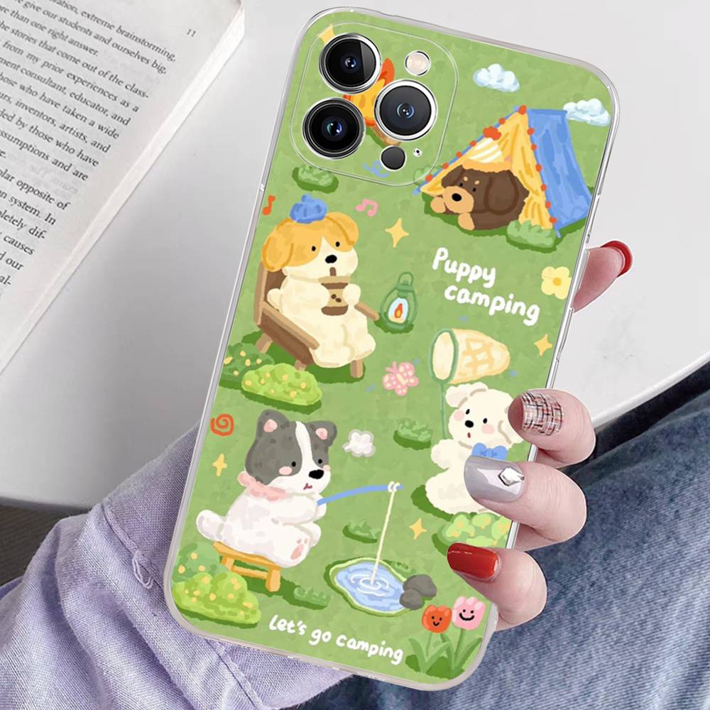 Cute Cartoon Puppy Transparent Soft Phone Case For iPhone 15 12 14 16 17 13 Plus 11 Pro Max 13 Pro