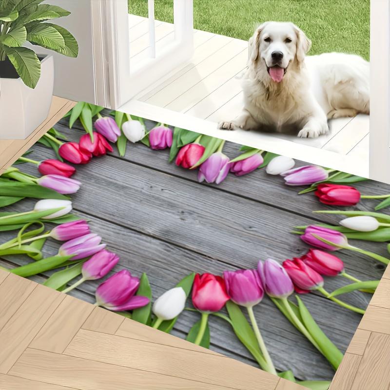 Tulpen-Herz-Muster Matte, Weicher Memory-Schwamm Teppich, Rutschfeste leicht zu reinigende Badezimmer-Matte für Wohnzimmer, Küche, Badewannen-Dekoration