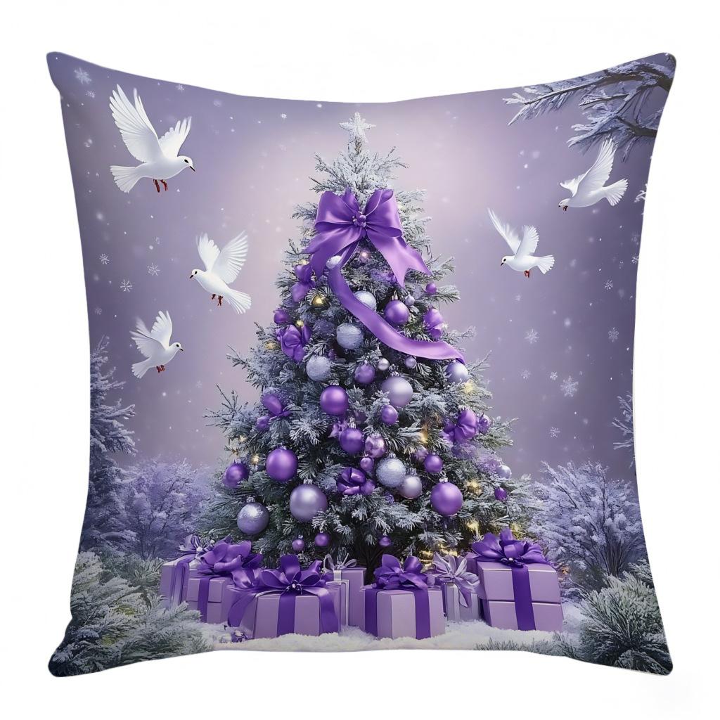 New Christmas Square Purple Decorative Pillowcase Santa Claus Snowman Single-sided Printed Pillowcase