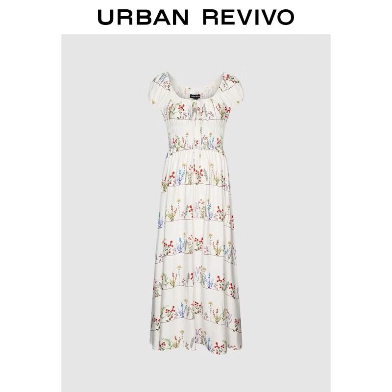 UR Floral Print Tie-Waist Elastic Dress S