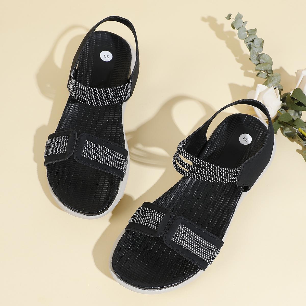 2025 Summer Women s Sporty Lightweight Plus Size Elastic Band Flat Sandals Size 36 чёрный