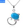 Natural Stone Cute Cat Pendant Multicolor Semi Gem Personalized Necklace