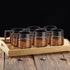 Yousheng 450ML Vintage Glass Cup with Wood Handle Heat-Resistant Mountain Bottom Clear Coffee Mug Large Capacity Tea Milk Water Drinking Cup