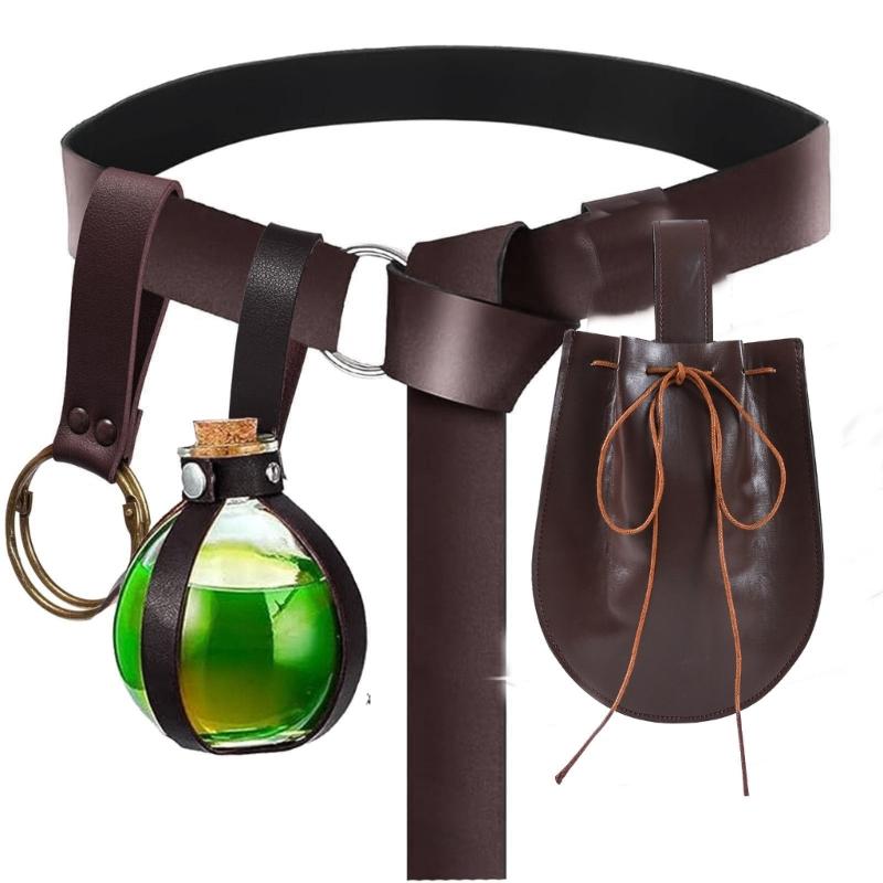Medieval Waist Guard Leather Side Pack Medieval Leather Belt Waist Bag Potion Bottle Medieval Costume Accessory