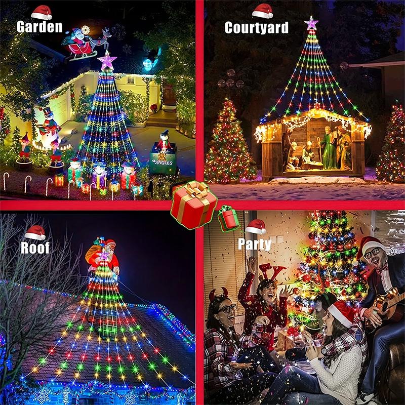 1PC Five-pointed Star Waterfall Lights USB/Solar Powered Christmas Festoon String Lights Party New Year's Eve Decorations
