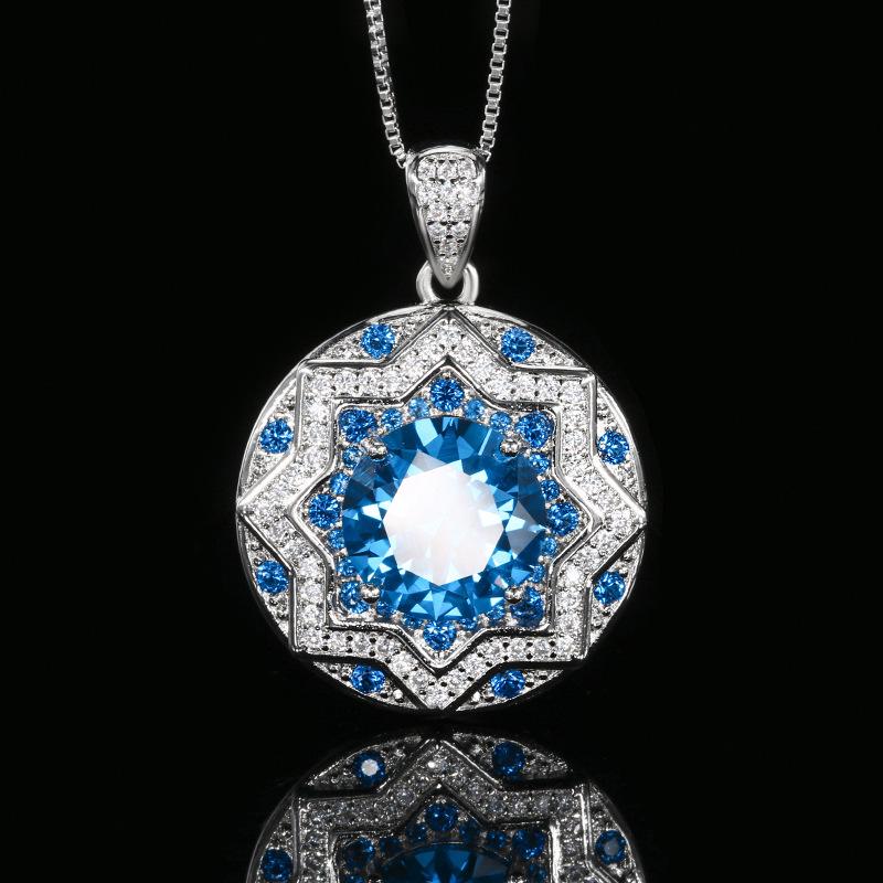 Jewelry Copper Bottom Gold-Plated Simulation Blue Spinel Round Temperament Light Luxury Women 10-8Mm