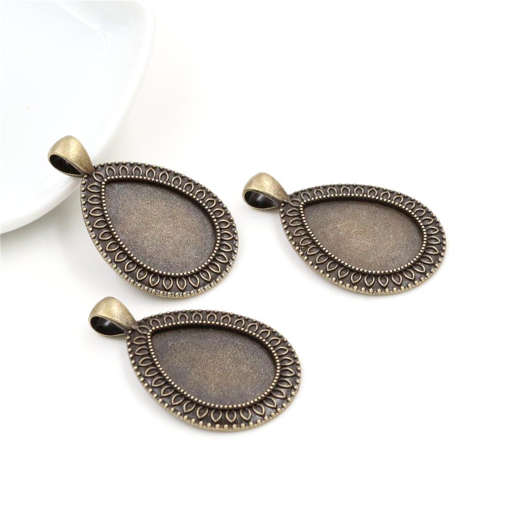 10pcs 18x25mm Inner Size Antique Bronze Silver Plated Drop Style Cameo Cabochon Base Setting Charms Pendant necklace findings