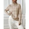 Women's Pullover Check Turtleneck with A Contrasting Base