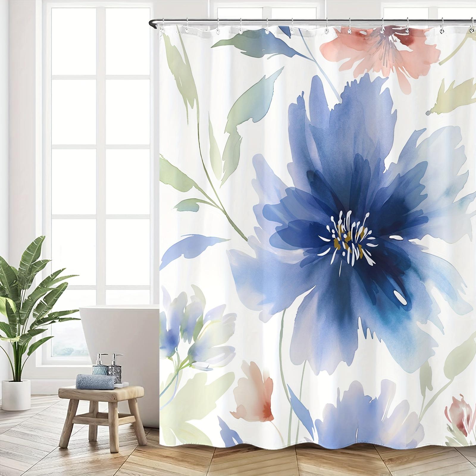 

Watercolor Blue Flowers Shower Curtain - Elegant Floral Design for Bathroom Decor - Soft and Artistic Home Accessory W90XH180cm