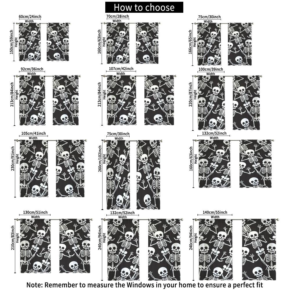 2Pcs All Over Dancing Skeleton Rod Pocket Curtains Double Panel Window Curtain Gothic Halloween Horror Decor Bedroom Living R