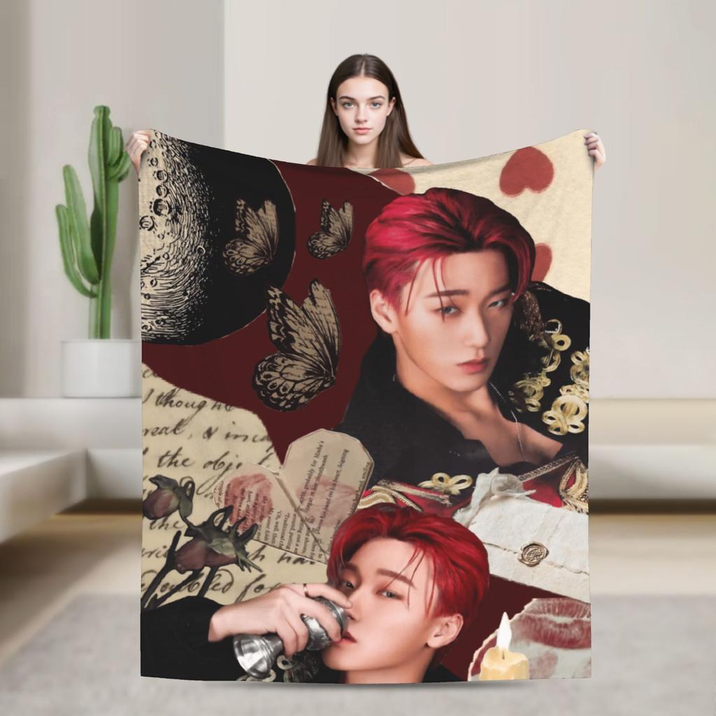 Warm Blankets Picnic Kpop Ateez Choi San Throw Blanket Flannel Bedspread For Living Room Novelty Sofa Bed Cover