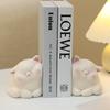 1pair/2pcs of super cute light luxury cream style cat face resin decorative bookends, heavy duty non slip bookends, for book magazine organization,