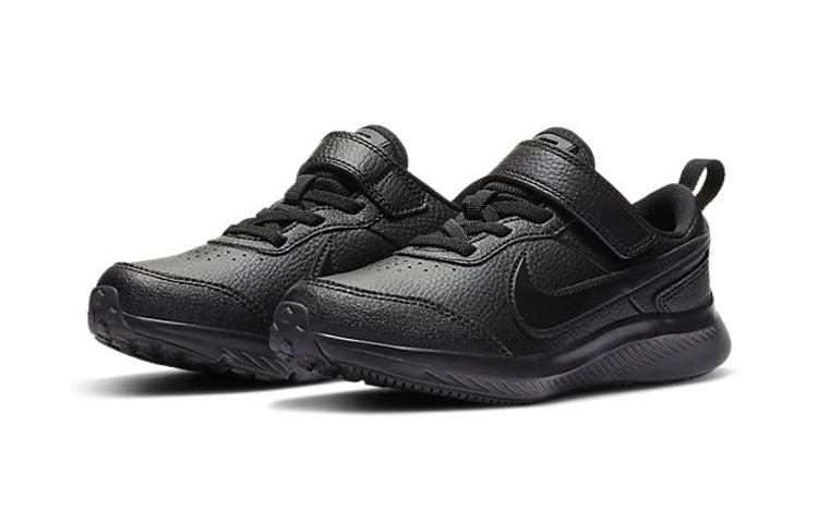 Nike Varsity Leather Low Top Sports Casual Shoes Pure Black Children Aged 3 7 Years Old CN9393-001