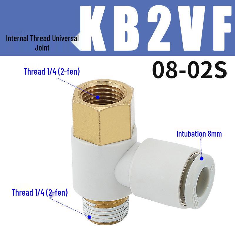 Universal Pneumatic Elbow Fitting with SMC-Type Inner & Outer Threads, KB2VF04/06/08/10/12-M5/01/02/03