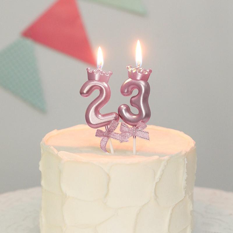Pink Crown Candle Birthday 0-9 Number Cake Decoration Digital Candles Dessert Insert Decor Party Anniversary Day Cake Decor