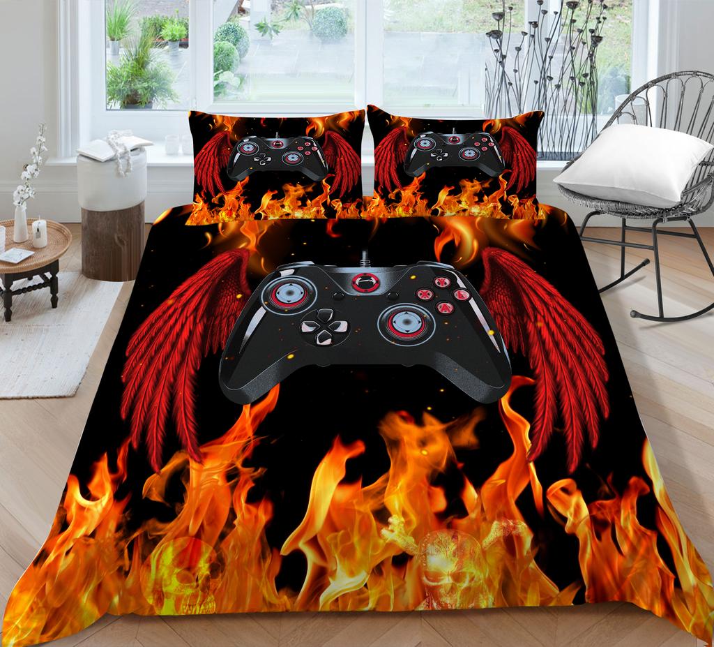 3D Technology Gaming Console Series Bedding Set with High-definition Digital Printing Game Handle, Down Duvet Cover and Pillowcase 2/3 Pieces