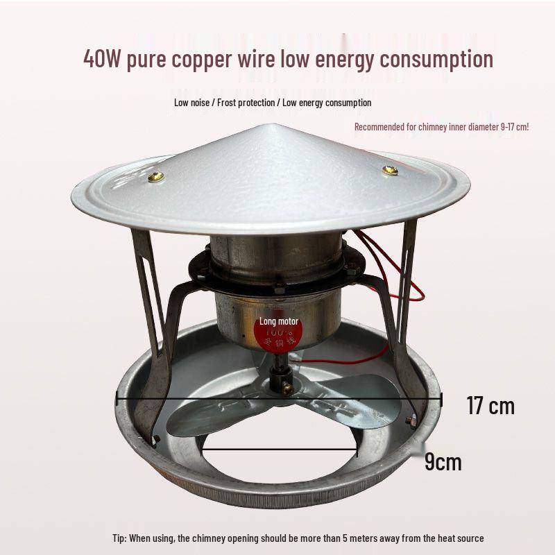 Rural Chimney Draft Fan: Pure Copper, High-Temperature Resistant Smoke Extractor for Fire Pits & Single-Story Houses