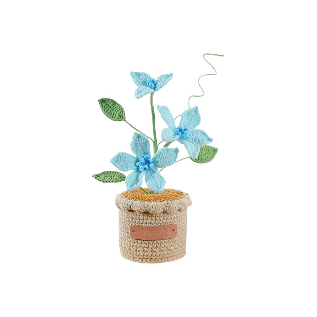 Handmade Crocheted Clematis Potted Plant – Exquisite Knitted Artificial Flower For Home Decor & Thoughtful Gift