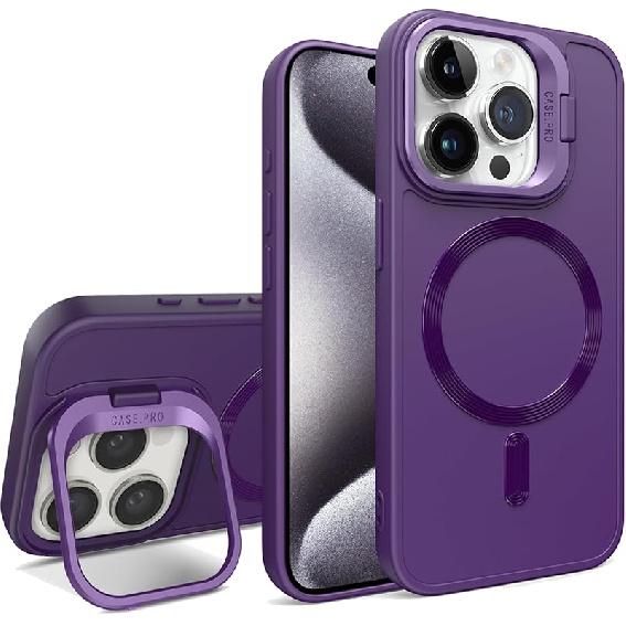 

Compatible with Magsafe iPhone 16 Pro Case Magnetic Stand Silicone Charging Phone Case for Men Full-Body Drop Protection Shockproof Sturdy Thin TPU фіолетовий