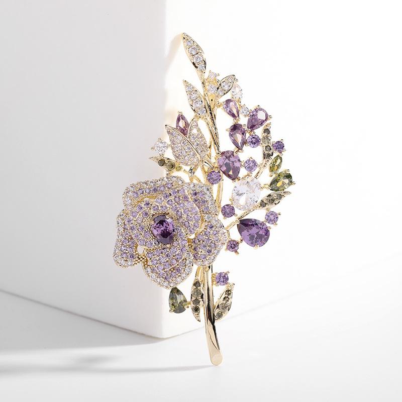 Women Wedding Flower Brooch Crystal Rhinestones Zircon Pin Clothing Accessories